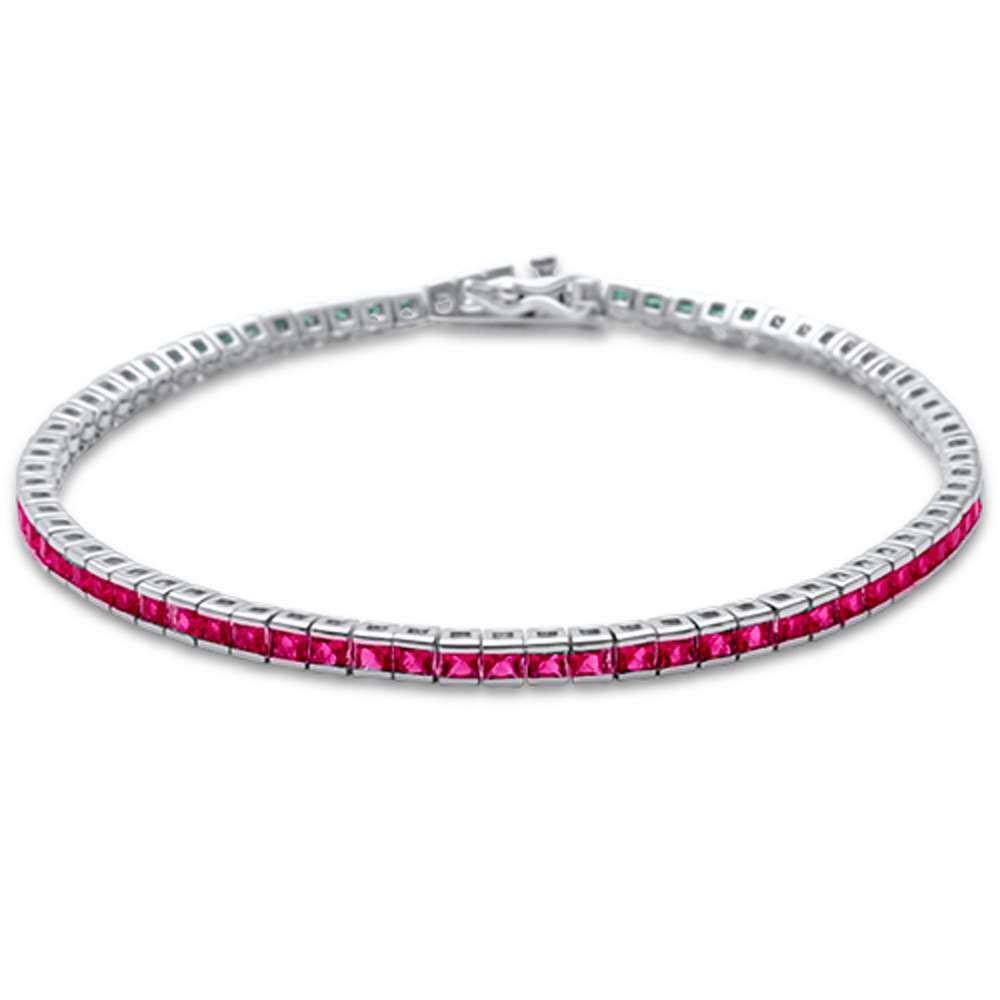 Sterling Silver Elegant Princess Ruby .925 Tennis BraceletAnd Length 7.5 inch
