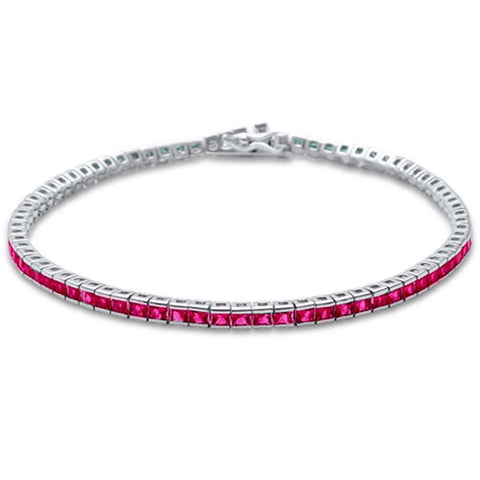 Sterling Silver Elegant Princess Ruby .925 Tennis BraceletAnd Length 7.5 inch
