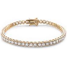 Load image into Gallery viewer, Sterling Silver Yellow Gold Plated Round Bezel Cubic Zirconia .925 BraceletAnd Thickness 3mm