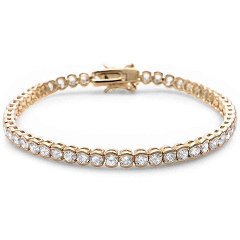 Sterling Silver Yellow Gold Plated Round Bezel Cubic Zirconia .925 BraceletAnd Thickness 3mm