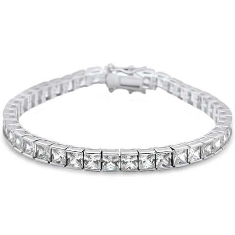 Sterling Silver Elegant Princess Cut Bar Set Tennis Bracelet
