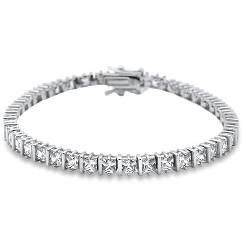 Sterling Silver Elegant Princess Cut Bar Set Tennis Bracelet