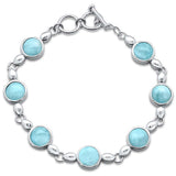 Sterling Silver Round Natural Larimar Design Bracelet