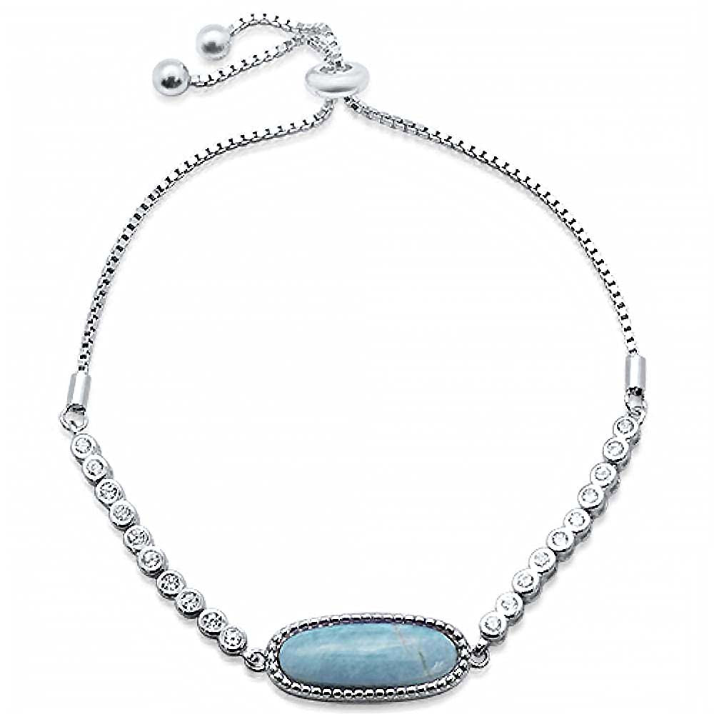 Sterling Silver Adjustable Larimar Bar Bracelet