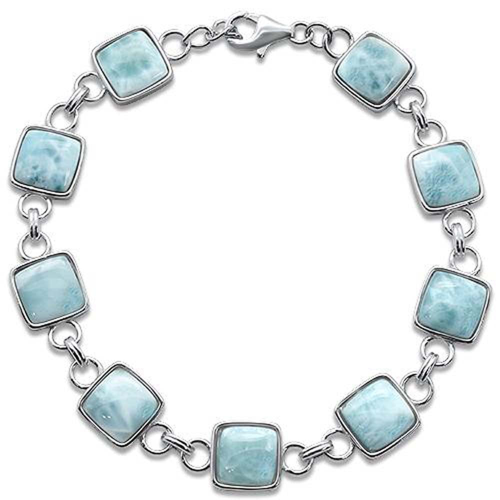 Sterling Silver Cushion Natural Larimar Bracelet