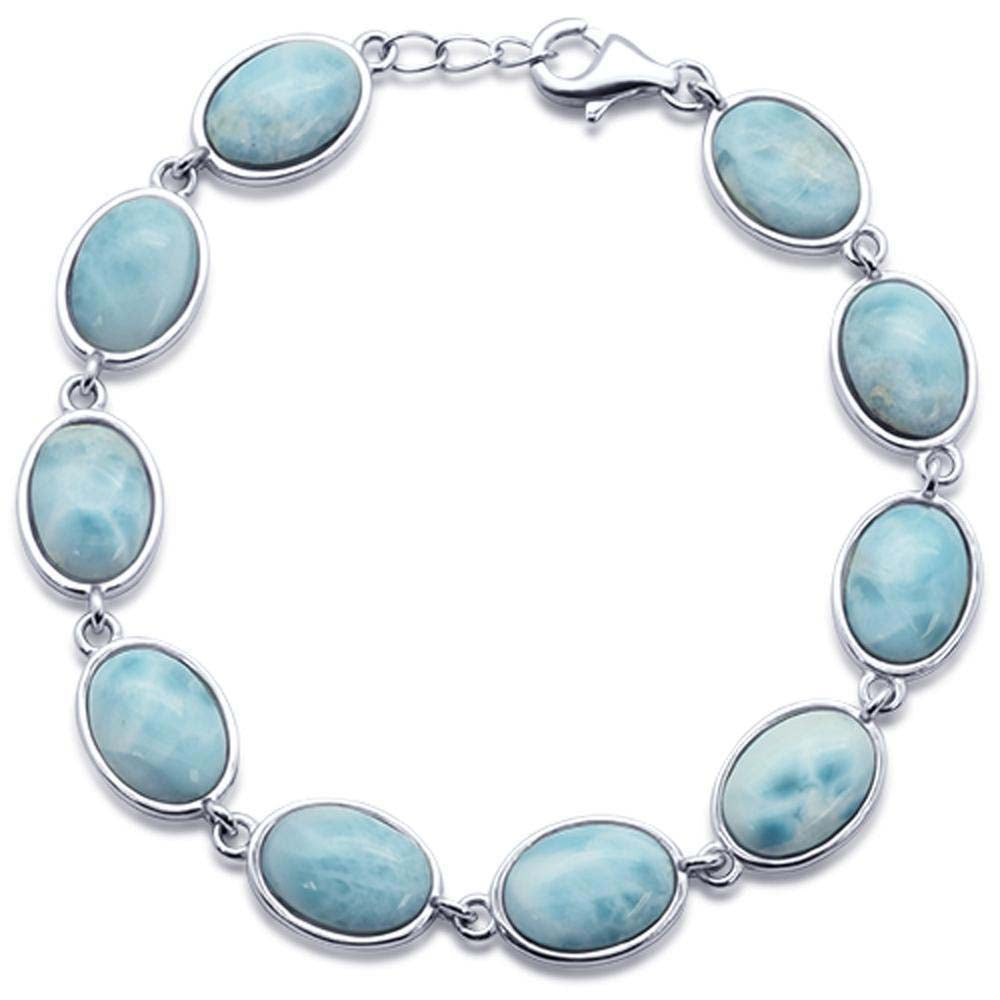 Sterling Silver Oval Cut Natural Larimar Bracelet