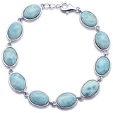 Sterling Silver Oval Cut Natural Larimar Bracelet