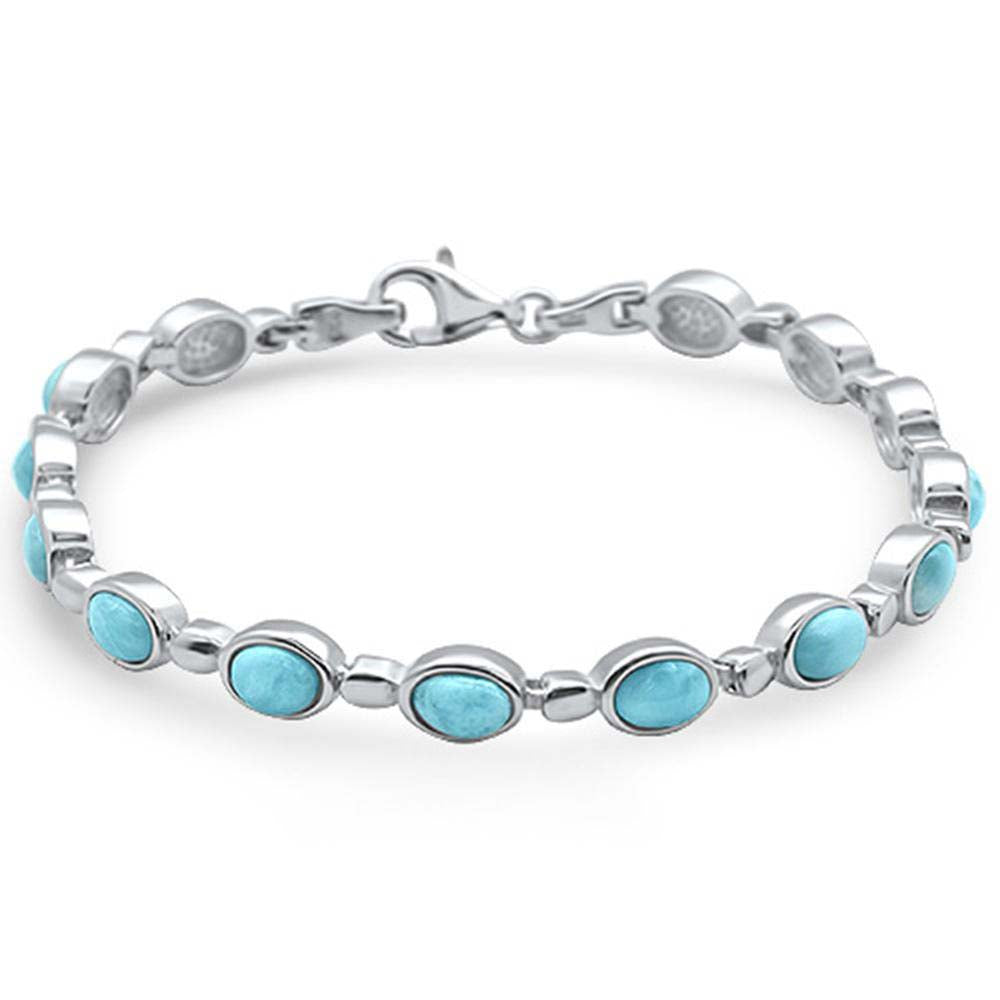 Sterling Silver Oval Shape Natural Larimar Bracelet
