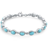 Sterling Silver Oval Shape Natural Larimar Bracelet