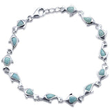Sterling Silver Natural Larimar Dolphin Charm Bracelet