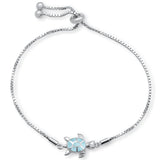Sterling Silver Natural Larimar Turtle Adjustable Toggle Bola Bracelet-7.5inches