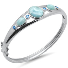 Load image into Gallery viewer, Sterling Silver Natural Larimar And Blue Topaz Bangle Bracelet