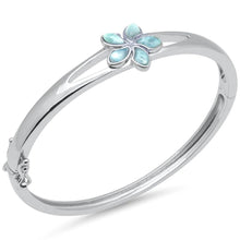 Load image into Gallery viewer, Sterling Silver Plumeria Natural Larimar Bangle Bracelet