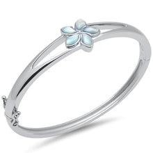 Load image into Gallery viewer, Sterling Silver Flower Natural Larimar Bangle Bracelet