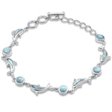 Sterling Silver Dolphins Natural Larimar Bracelet