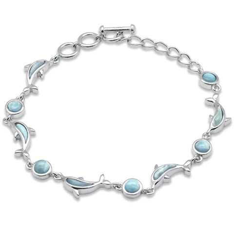 Sterling Silver Dolphins Natural Larimar Bracelet