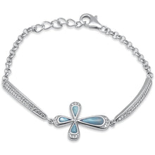 Load image into Gallery viewer, Sterling Silver Natural Larimar Sideways Cross Bracelet