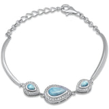 Sterling Silver Teardrop Natural Larimar And CZ Bracelet