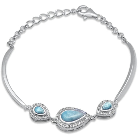 Sterling Silver Teardrop Natural Larimar And CZ Bracelet