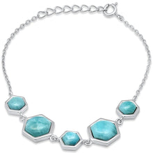 Load image into Gallery viewer, Sterling Silver Hexagon Shape Natural Larimar Pattern Adjustable Bracelet