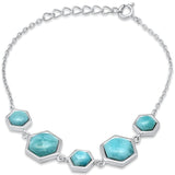 Sterling Silver Hexagon Shape Natural Larimar Pattern Adjustable Bracelet