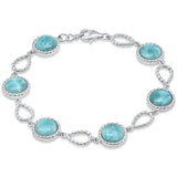 Sterling Silver Round Natural Larimar Twisted Adjustable Bracelet