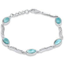Load image into Gallery viewer, Sterling Silver Oval Shape Natural Larimar Greek Design Adjustable Bracelet