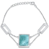 Sterling Silver Natural Larimar Rectangle Adjustable Bracelet