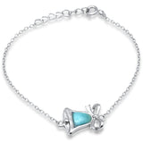 Sterling Silver Bell With Ribbon Natural Larimar Adjustable Bracelet