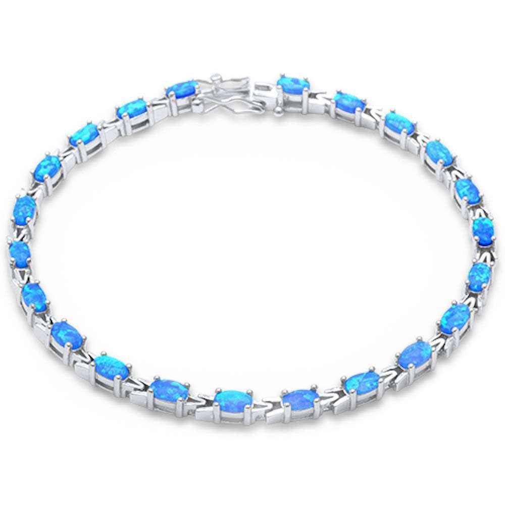Sterling Silver Oval Blue Opal Silver Bracelet Sterling SilverAndWidth 3mm