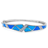 Sterling Silver Blue Opal Bangle Bracelets With CZ StonesAnd Face Height 11mmAnd Wrist Width 60mm