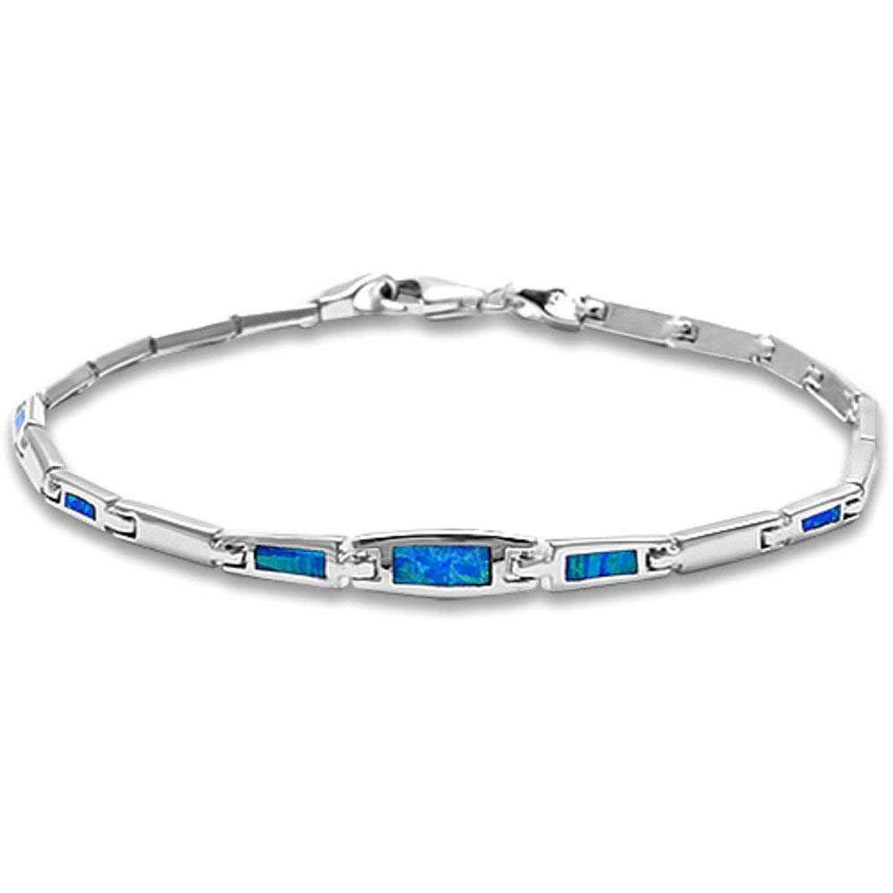 Sterling Silver Blue Opal BraceletAnd Thickness 6mm