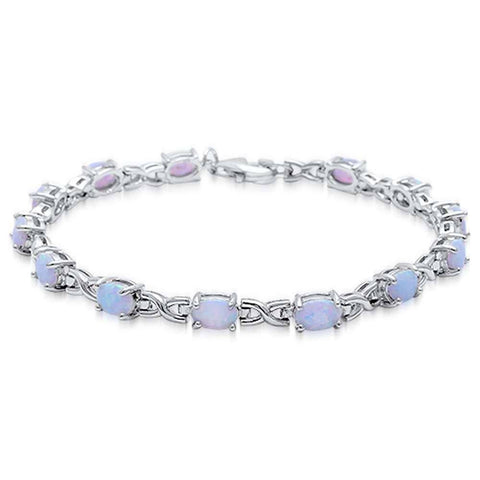 Sterling Silver Oval White Opal Infinity BraceletAnd Length 6.5inchAnd Width 4mm