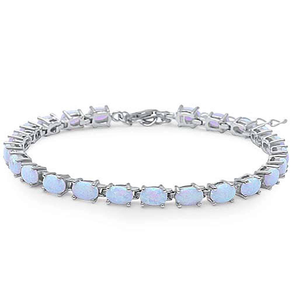 Sterling Silver Oval Shape White Fire Opal  BraceletAndWidth4.5mmAndLength 1 Inch