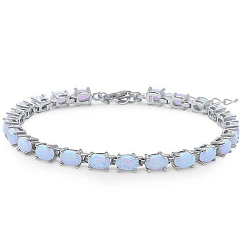 Sterling Silver Oval Shape White Fire Opal  BraceletAndWidth4.5mmAndLength 1 Inch