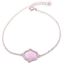 Load image into Gallery viewer, Sterling Silver Rose Gold Plated Pink Opal and Cubic Zirconia Hamsa Silver Bracelet with CZ StonesAndWidth 14mm