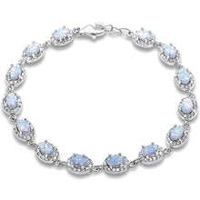 Load image into Gallery viewer, Sterling Silver Oval White Fire Opal and Cubic Zirconia Silver Bracelet with CZ StonesAndWidth 7mm