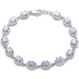 Sterling Silver Oval White Fire Opal and Cubic Zirconia Silver Bracelet with CZ StonesAndWidth 7mm