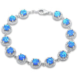 Sterling Silver Halo Blue Opal and Cubic Zirconia Silver Bracelet with CZ StonesAndWidth 10mm