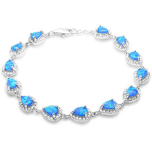 Load image into Gallery viewer, Sterling Silver Pear Shape Blue Opal and Cubic Zirconia Silver Bracelet with CZ StonesAndWidth 8mm