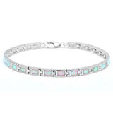 Sterling Silver Fire White Opal Bracelet and Length 7.5 Inches and Width 4mm