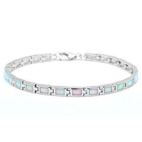 Sterling Silver Fire White Opal Bracelet and Length 7.5 Inches and Width 4mm
