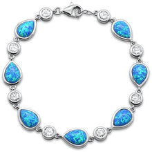 Load image into Gallery viewer, Sterling Silver Pear Blue Opal And Round Cubic Zirconia Bracelet