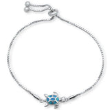 Sterling Silver Blue Opal Turtle Adjustable Toggle Bola Bracelet, size 7 to 9 inches