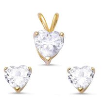 Load image into Gallery viewer, Sterling Silver Yellow gold Cubic Zirconia Heart Pendant &amp; Earrings Set and Pendant Length 13mm