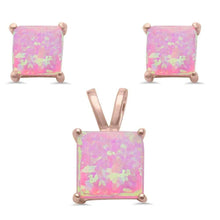 Load image into Gallery viewer, Sterling Silver Rose Gold Plated Princess Pink Opal Silver Pendant and Earring SetAndWidth 8x8Andthickness 6x6