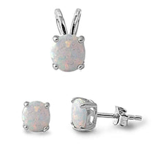 Load image into Gallery viewer, Sterling Silver Round White Opal Pendant And Earrings