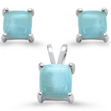 Sterling Silver Natural Larimar Princess Cut Earring Pendant Set