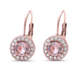 Sterling Silver Morganite Silver Rose Gold Plated Halo Morganite and Cubic Zirconia Earring And Width 15mm