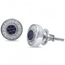 Load image into Gallery viewer, Sterling Silver Round Black Onyx &amp; CZ Stud EarringsAnd Thickness 8mm